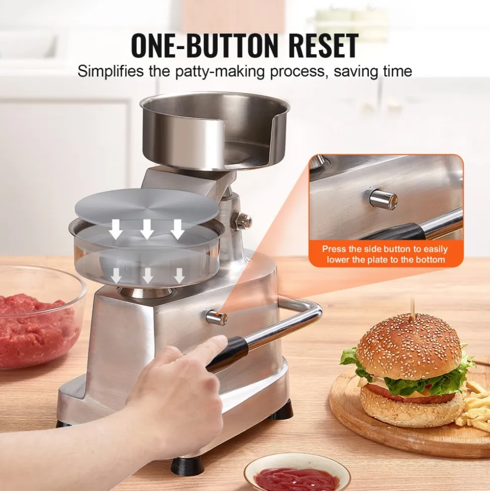 VEVOR Commercial Burger Patty Maker, 130mm/5inch Hamburger Beef Patty Maker, Heavy Duty Food-Grade Stainless Steel Bowl Burger Press Machine, Kitchen Meat Forming Processor with 1000 Pcs Patty Papers