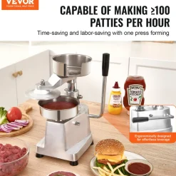 VEVOR Commercial Burger Patty Maker, 130mm/5inch Hamburger Beef Patty Maker, Heavy Duty Food-Grade Stainless Steel Bowl Burger Press Machine, Kitchen Meat Forming Processor with 1000 Pcs Patty Papers