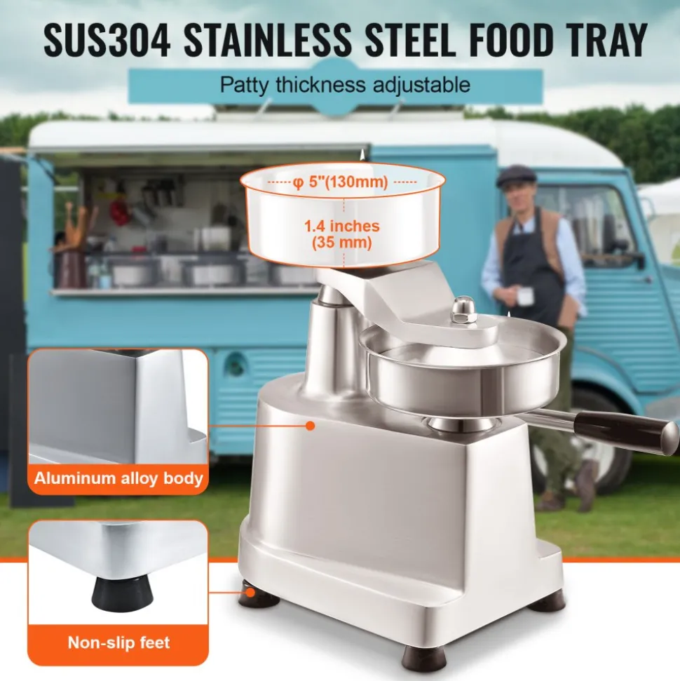VEVOR Commercial Burger Patty Maker, 130mm/5inch Hamburger Beef Patty Maker, Heavy Duty Food-Grade Stainless Steel Bowl Burger Press Machine, Kitchen Meat Forming Processor with 1000 Pcs Patty Papers