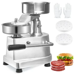 VEVOR Commercial Burger Patty Maker, 130mm/5inch Hamburger Beef Patty Maker, Heavy Duty Food-Grade Stainless Steel Bowl Burger Press Machine, Kitchen Meat Forming Processor with 1000 Pcs Patty Papers
