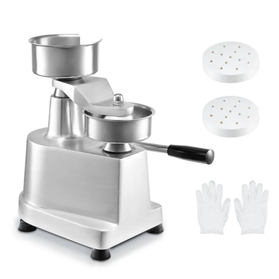 VEVOR Commercial Burger Patty Maker, 130mm/5inch Hamburger Beef Patty Maker, Heavy Duty Food-Grade Stainless Steel Bowl Burger Press Machine, Kitchen Meat Forming Processor with 1000 Pcs Patty Papers