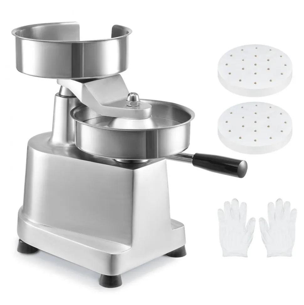 VEVOR Commercial Burger Patty Maker, 150mm/6inch Hamburger Beef Patty Maker, Heavy Duty Food-Grade Stainless Steel Bowl Burger Press Machine, Kitchen Meat Forming Processor with 1000 Pcs Patty Papers