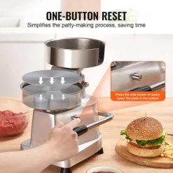 VEVOR Commercial Burger Patty Maker, 150mm/6inch Hamburger Beef Patty Maker, Heavy Duty Food-Grade Stainless Steel Bowl Burger Press Machine, Kitchen Meat Forming Processor with 1000 Pcs Patty Papers