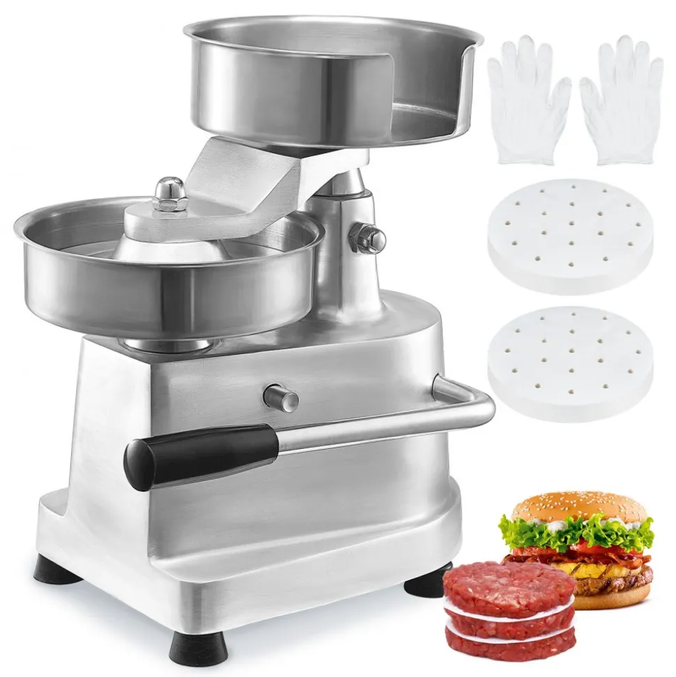 VEVOR Commercial Burger Patty Maker, 150mm/6inch Hamburger Beef Patty Maker, Heavy Duty Food-Grade Stainless Steel Bowl Burger Press Machine, Kitchen Meat Forming Processor with 1000 Pcs Patty Papers
