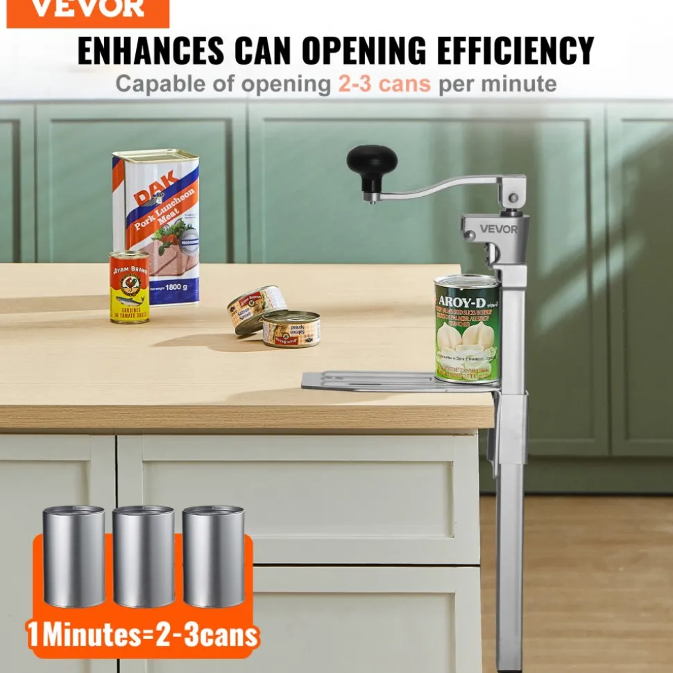VEVOR Commercial Can Opener, Heavy-Duty Manual Tabletop Cans Opener for Cans Up to 11.8 in Height, Height-Adjustable Professional Can Openers with Stainless Steel Blade, for Restaurant & Food Store