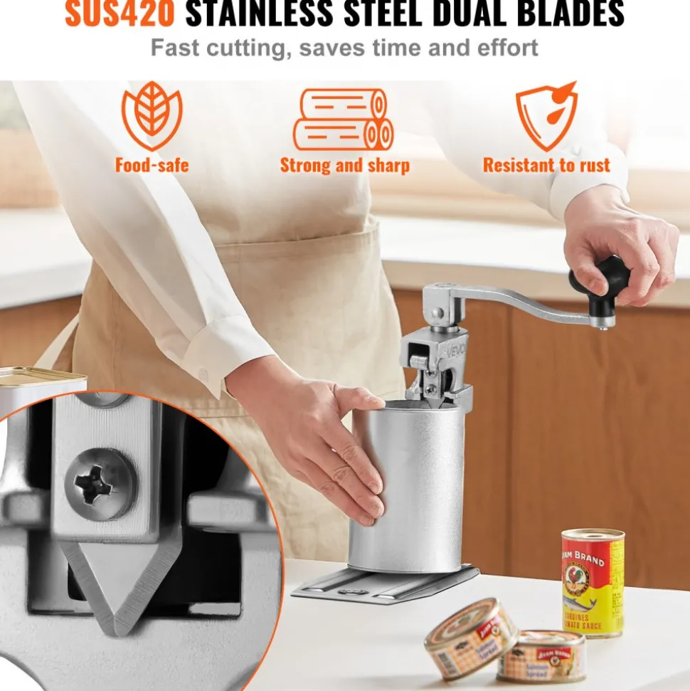 VEVOR Commercial Can Opener, Heavy-Duty Manual Tabletop Cans Opener for Cans Up to 11.8 in Height, Height-Adjustable Professional Can Openers Fixed with Screws, for Restaurant, Hotel, and Food Store