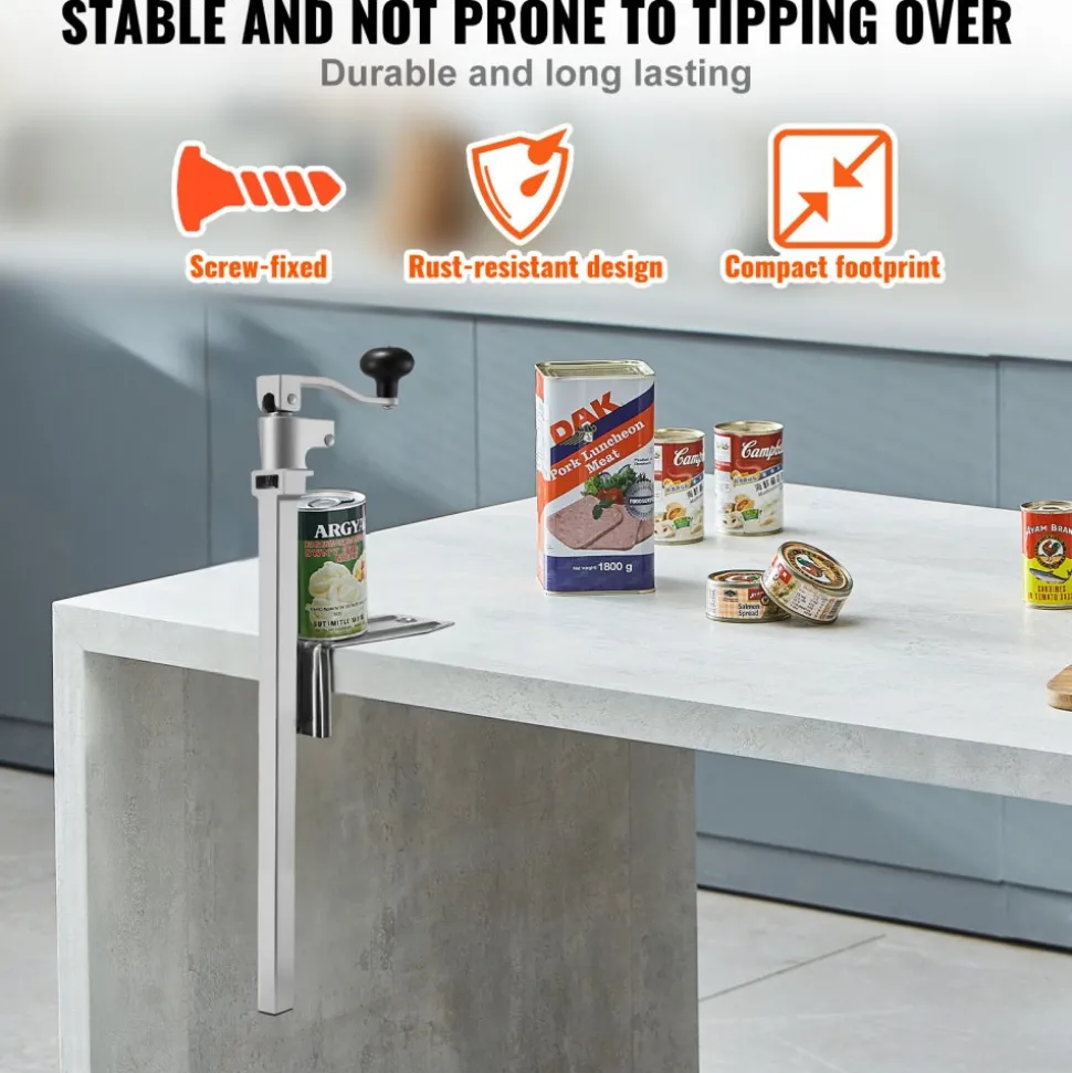 VEVOR Commercial Can Opener, Heavy-Duty Manual Tabletop Cans Opener for Cans Up to 15.75 in Height, Height-Adjustable Professional Can Openers Fixed with Screws, for Restaurant, Hotel, and Food Store