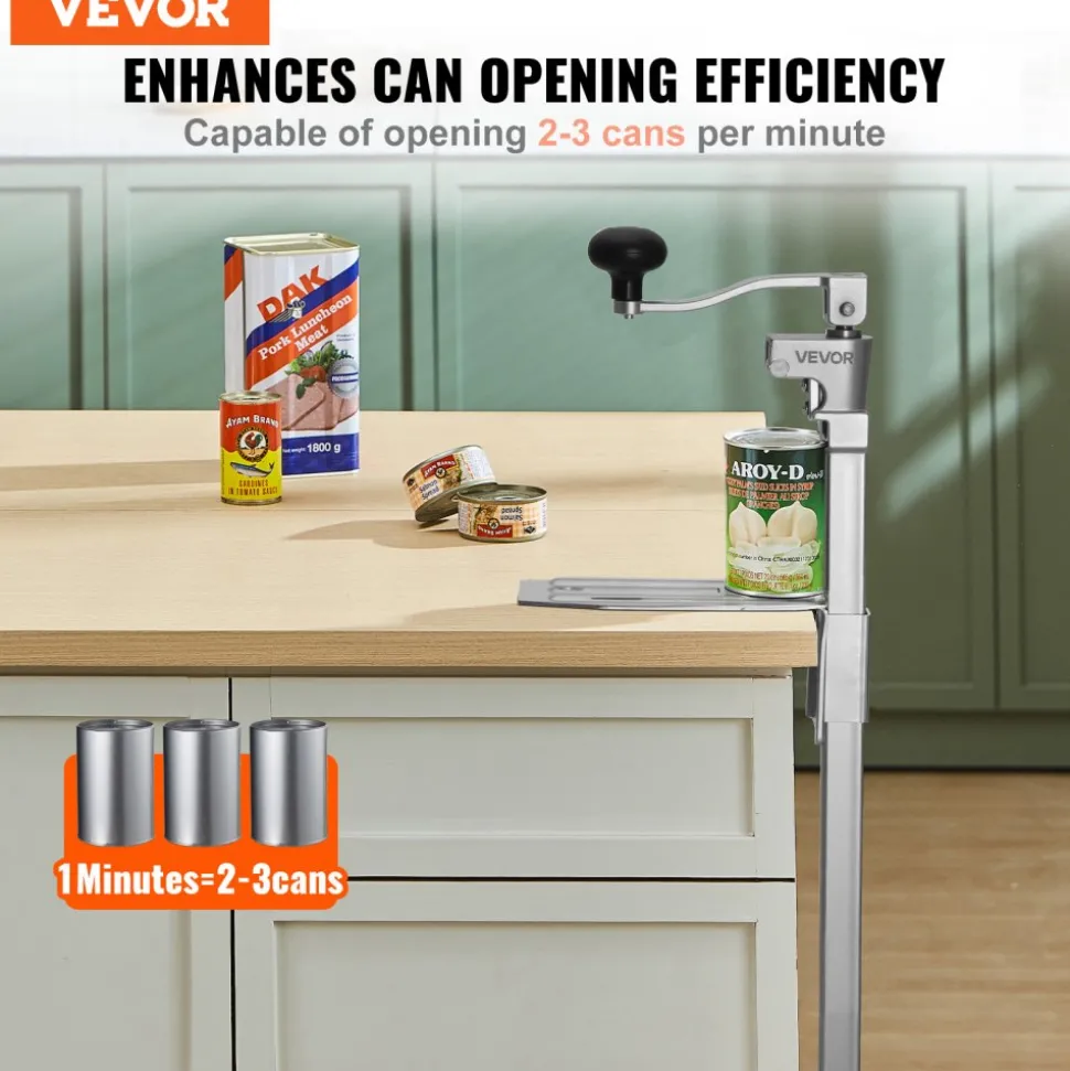 VEVOR Commercial Can Opener, Heavy-Duty Manual Tabletop Cans Opener for Cans Up to 15.75 in Height, Height-Adjustable Professional Can Openers Fixed with Screws, for Restaurant, Hotel, and Food Store