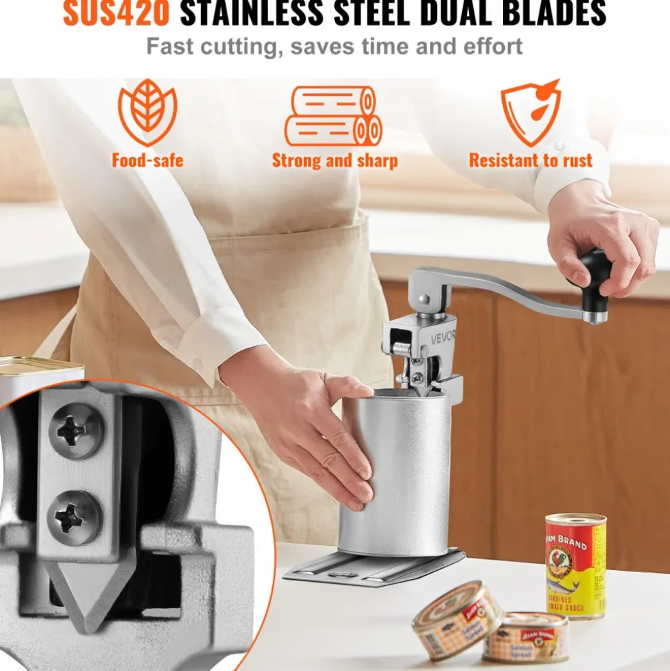 VEVOR Commercial Can Opener, Heavy-Duty Manual Tabletop Cans Opener for Cans Up to 15.75 in Height, Height-Adjustable Professional Can Openers Fixed with Screws, for Restaurant, Hotel, and Food Store