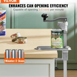 VEVOR Commercial Can Opener, Heavy-Duty Manual Tabletop Cans Opener for Cans Up to 11.8 in Height, Height-Adjustable Can Openers Fixed with Screws & Table Clamp, for Restaurant, Hotel, and Food Store