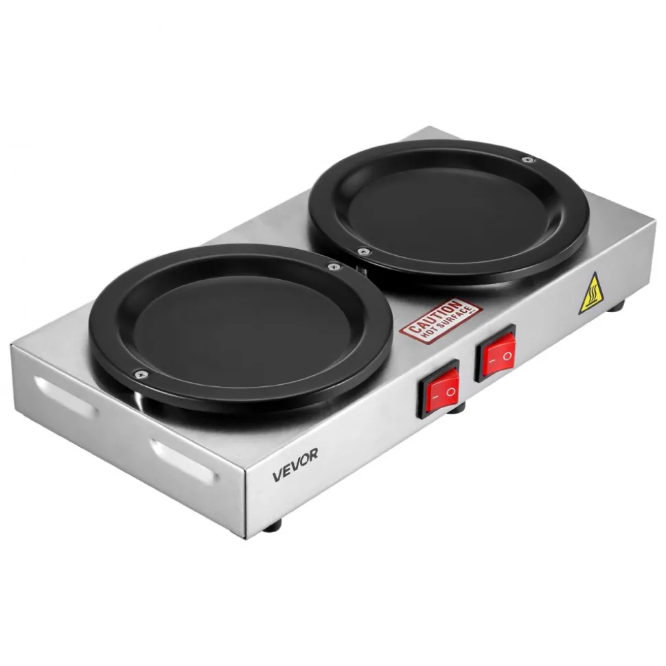 VEVOR Commercial Coffee Decanter Warm Plate, 80W x 2 Coffee-Carafe Warmer, Dual Warming Plates with Independent Control, Fits 1.8L Standard Glass Decanter, for Coffee Shop, Home, Office & Restaurant