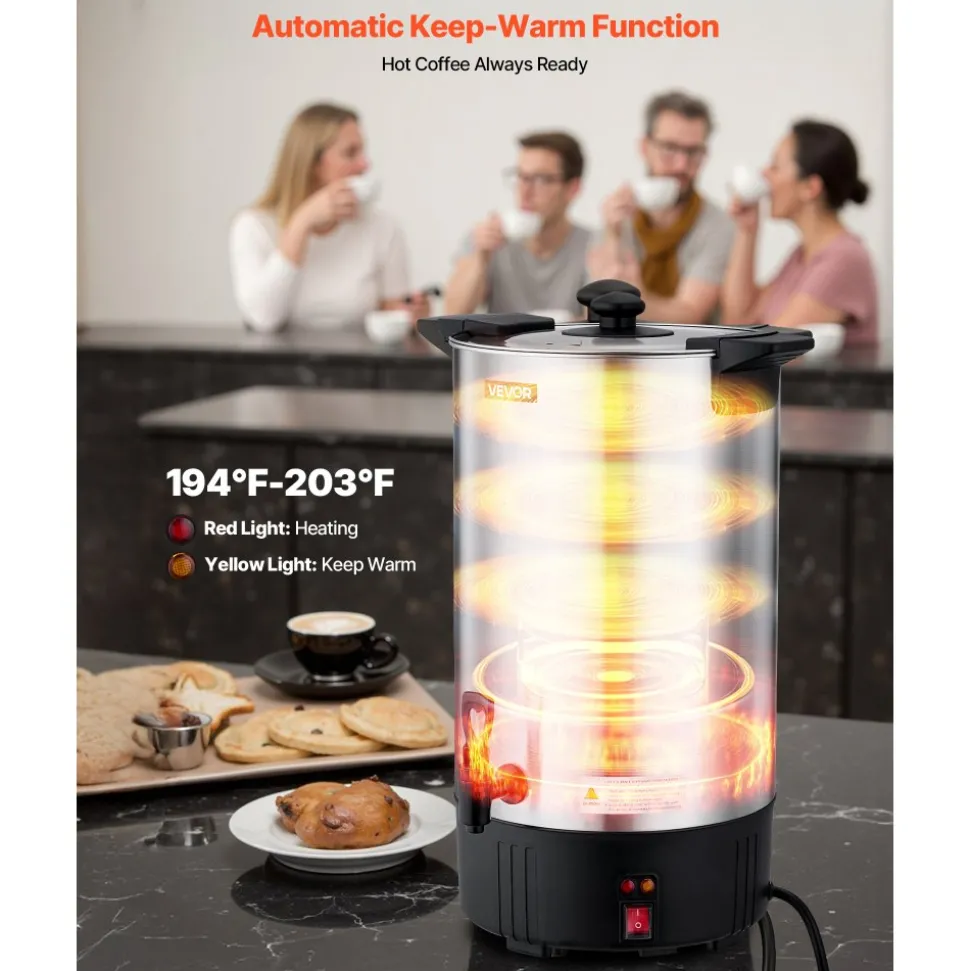 VEVOR Commercial Coffee Urn, 100 Cup 15 L Hot Beverage Dispenser with Dripless Faucet, Quick-Brewing Stainless Steel Large Commercial Coffee Maker, for Catering, Business, Party, Church & Restaurant