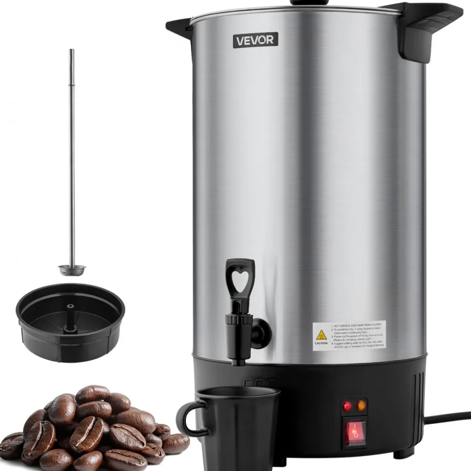 VEVOR Commercial Coffee Urn, 100 Cup 15 L Hot Beverage Dispenser with Dripless Faucet, Quick-Brewing Stainless Steel Large Commercial Coffee Maker, for Catering, Business, Party, Church & Restaurant