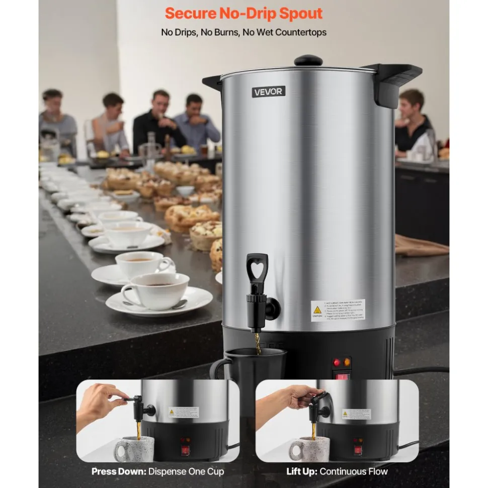 VEVOR Commercial Coffee Urn, 100 Cup 15 L Hot Beverage Dispenser with Dripless Faucet, Quick-Brewing Stainless Steel Large Commercial Coffee Maker, for Catering, Business, Party, Church & Restaurant