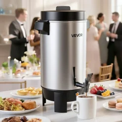 VEVOR Commercial Coffee Urn, 40 Cup 203oz Hot Beverage Dispenser with Dripless Faucet, 1090W Quick-Brewing Coffee Maker, Automatic Temperature Control, for Catering, Party, Church & Restaurant