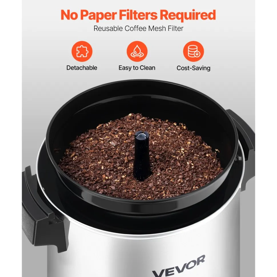 VEVOR Commercial Coffee Urn, 40 Cup 203oz Hot Beverage Dispenser with Dripless Faucet, 1090W Quick-Brewing Coffee Maker, Automatic Temperature Control, for Catering, Party, Church & Restaurant