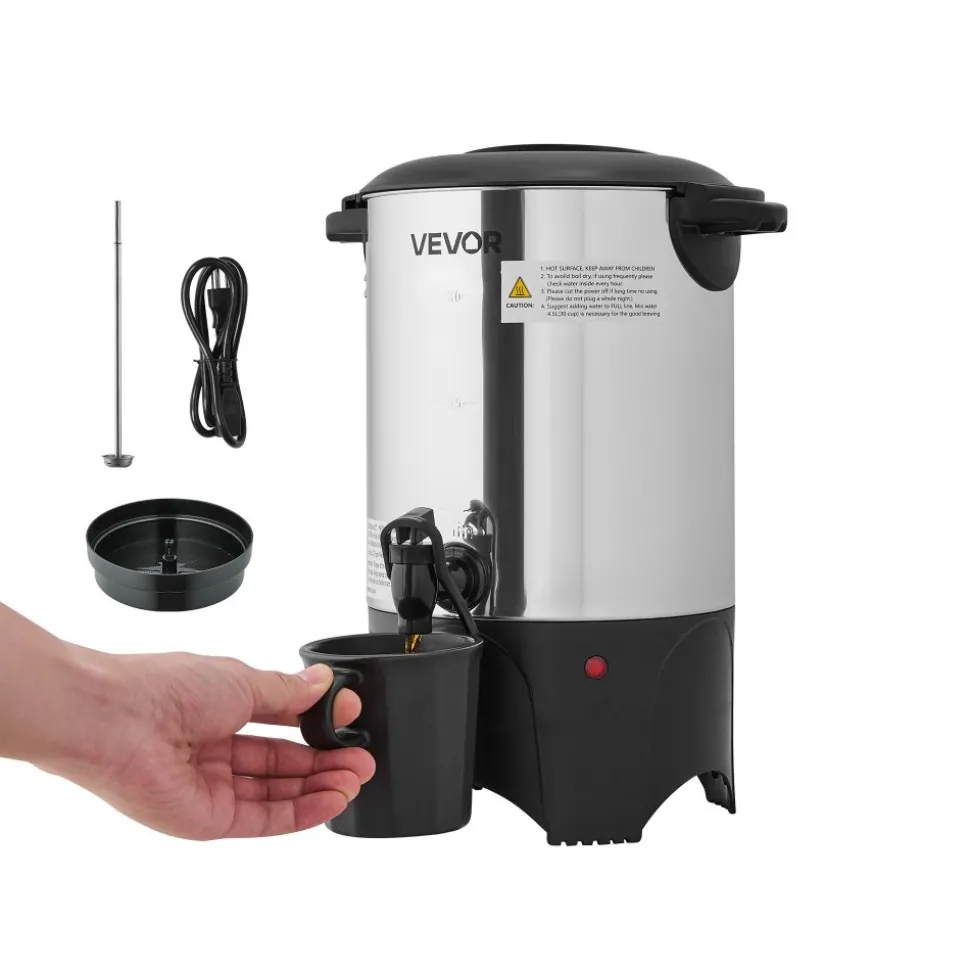 VEVOR Commercial Coffee Urn, 30 Cup 4.5 L Hot Beverage Dispenser with Dripless Faucet, Quick-Brewing Commercial Coffee Maker with Stainless Steel Liner, for Catering, Business, Church & Restaurant