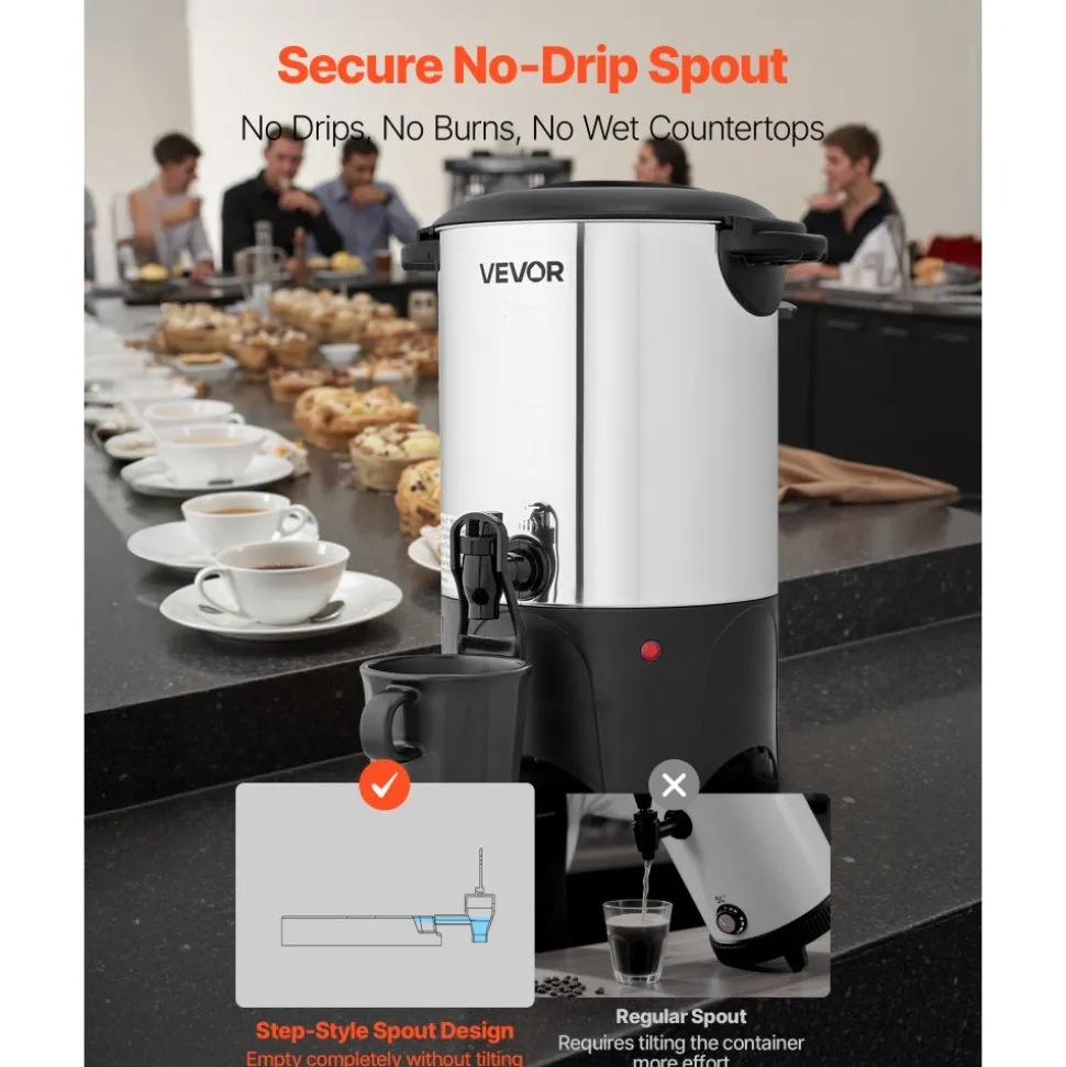 VEVOR Commercial Coffee Urn, 30 Cup 4.5 L Hot Beverage Dispenser with Dripless Faucet, Quick-Brewing Commercial Coffee Maker with Stainless Steel Liner, for Catering, Business, Church & Restaurant