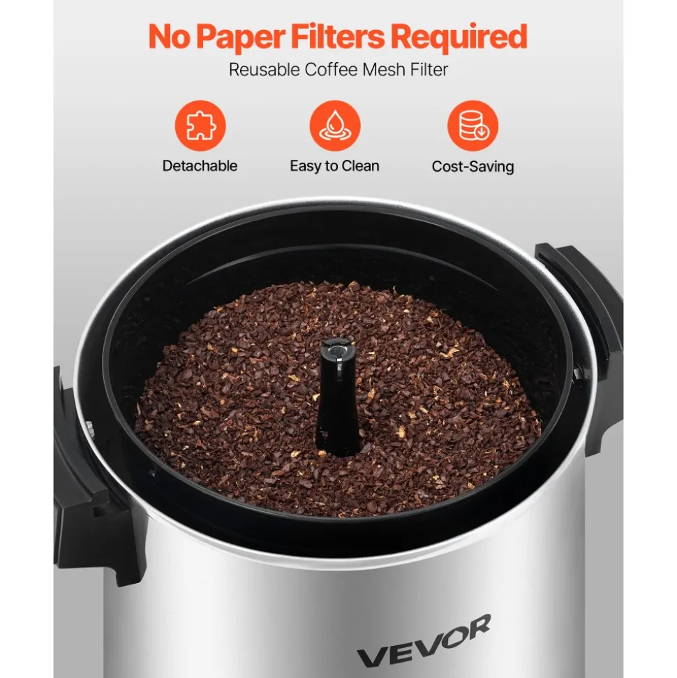 VEVOR Commercial Coffee Urn, 30 Cup 152oz Hot Beverage Dispenser with Dripless Faucet, 1090W Quick-Brewing Coffee Maker, Automatic Temperature Control, for Catering, Party, Church & Restaurant