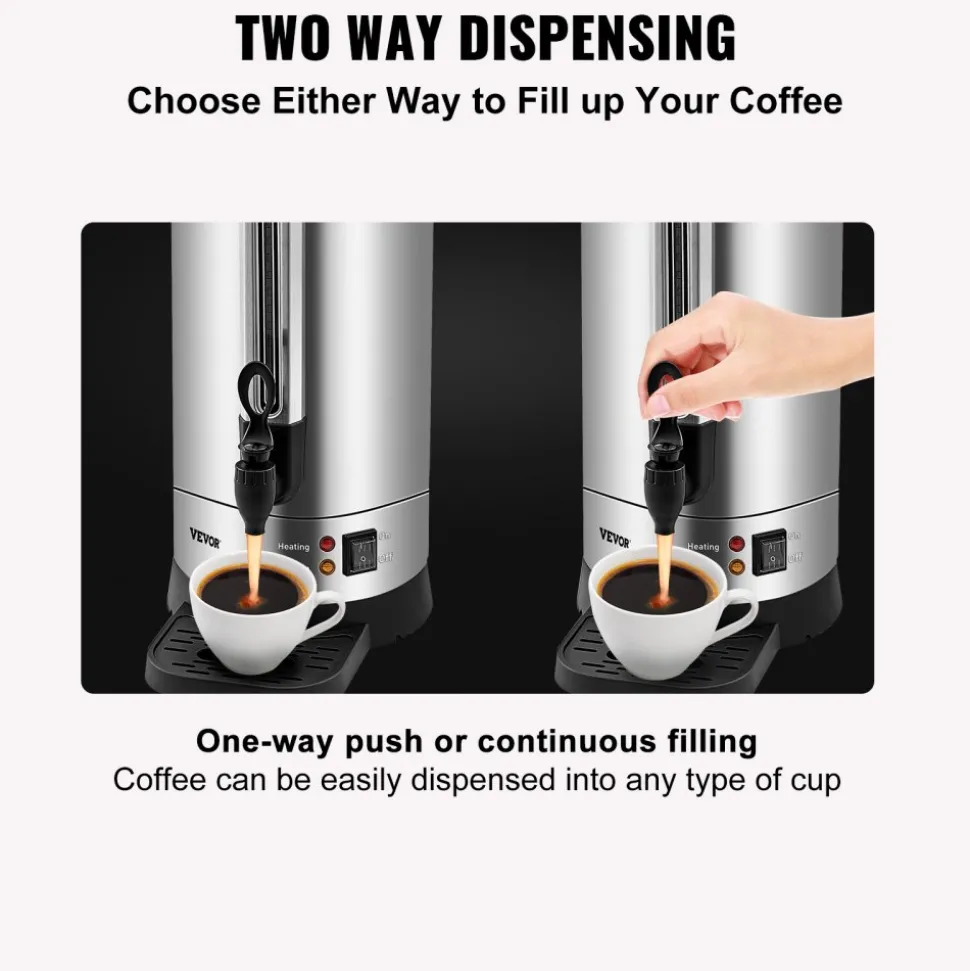 VEVOR Commercial Coffee Urn, 65 Cups Stainless Steel Large Coffee Dispenser, 1500W 110V Electric Coffee Maker Urn For Quick Brewing, Hot Water Urn with Detachable Power Cord for Easy Cleaning, Silver