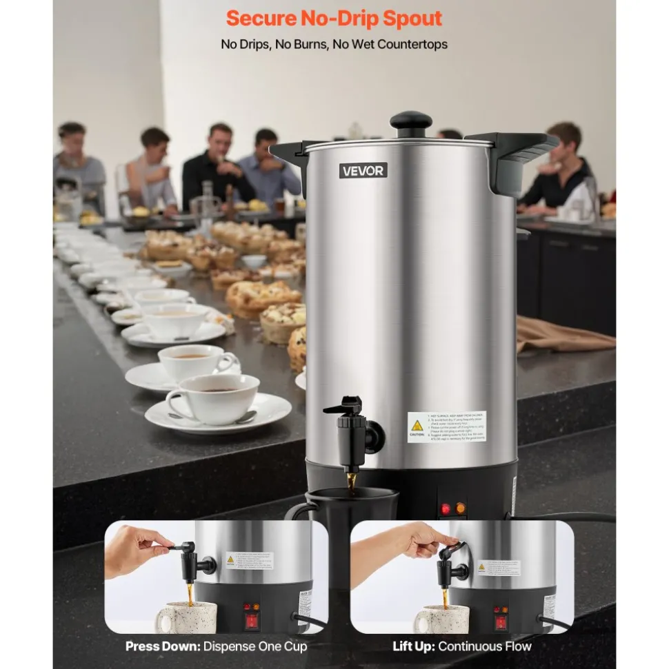 VEVOR Commercial Coffee Urn, 60 Cup 9 L Hot Beverage Dispenser with Dripless Faucet, Quick-Brewing Stainless Steel Large Commercial Coffee Maker, for Catering, Business, Party, Church & Restaurant