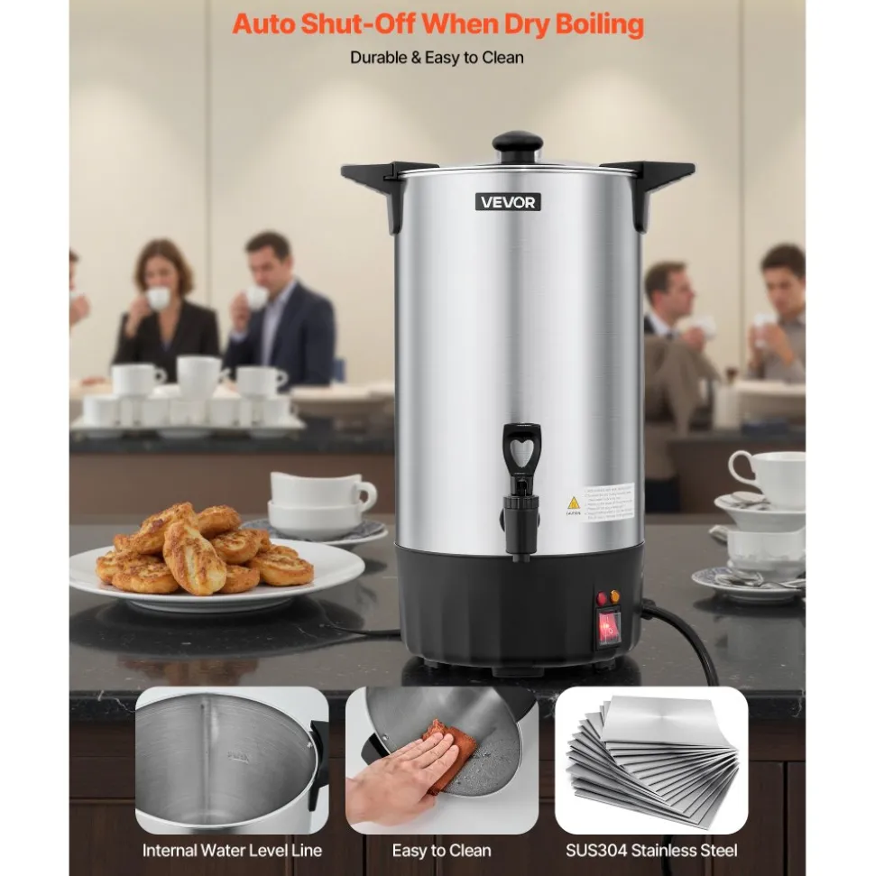 VEVOR Commercial Coffee Urn, 60 Cup 9 L Hot Beverage Dispenser with Dripless Faucet, Quick-Brewing Stainless Steel Large Commercial Coffee Maker, for Catering, Business, Party, Church & Restaurant