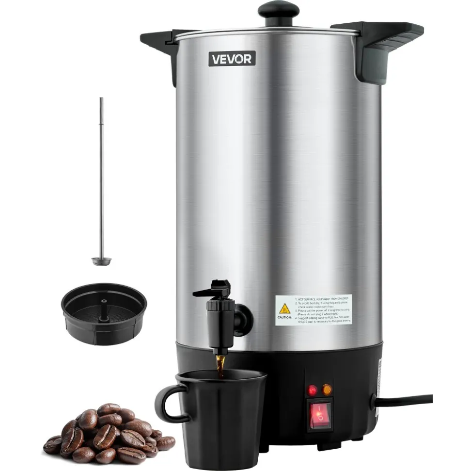 VEVOR Commercial Coffee Urn, 60 Cup 9 L Hot Beverage Dispenser with Dripless Faucet, Quick-Brewing Stainless Steel Large Commercial Coffee Maker, for Catering, Business, Party, Church & Restaurant