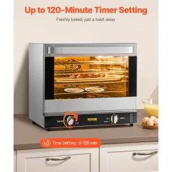 VEVOR Commercial Convection Oven, 66L/60Qt, Half-Size Conventional Oven Countertop, 1800W 4-Tier Toaster w/Front Glass Door, Electric Baking Oven with Tray & Wire Racks (120V, 5-15P Plug & Outlet)