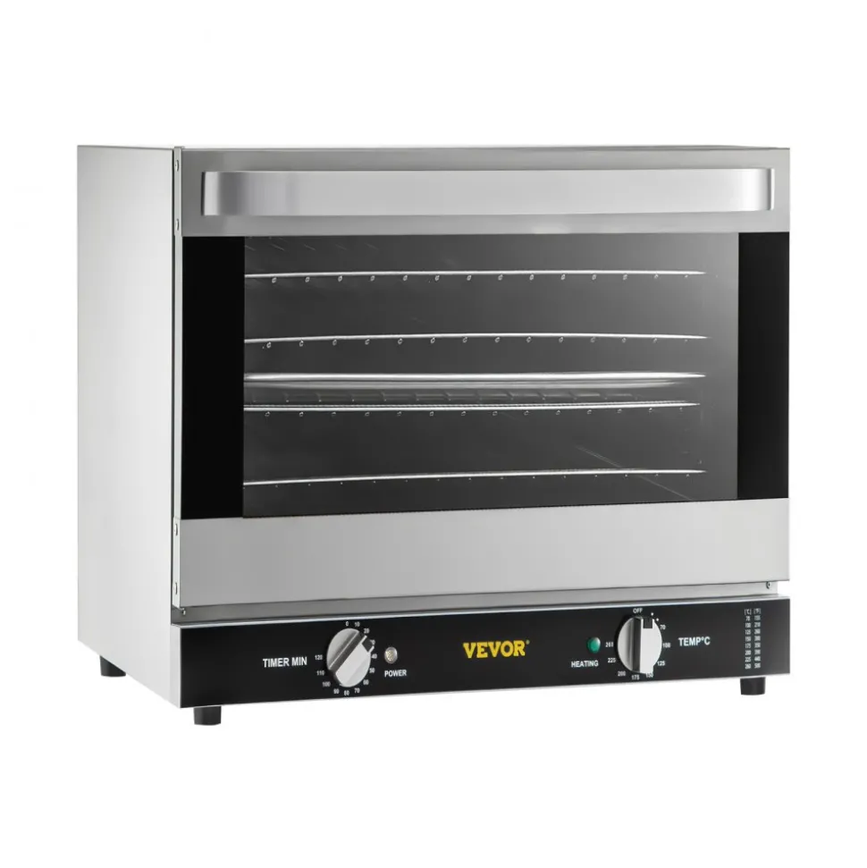 VEVOR Commercial Convection Oven, 66L/60Qt, Half-Size Conventional Oven Countertop, 1800W 4-Tier Toaster w/Front Glass Door, Electric Baking Oven with Tray & Wire Racks (120V, 5-15P Plug & Outlet)