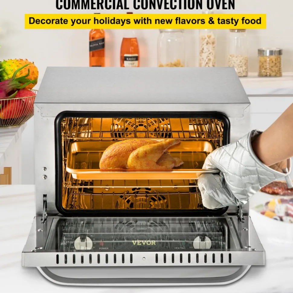 VEVOR Commercial Convection Oven, 4.24 cu.ft Countertop Oven for Full-Size Pans, Electric Convection Ovens with 4 Racks, 360° Hot Air Circulation, for Bakery, Restaurant & Pizza Shop (208-240V 5000W)