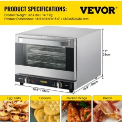 VEVOR Commercial Convection Oven, 4.24 cu.ft Countertop Oven for Full-Size Pans, Electric Convection Ovens with 4 Racks, 360° Hot Air Circulation, for Bakery, Restaurant & Pizza Shop (208-240V 5000W)