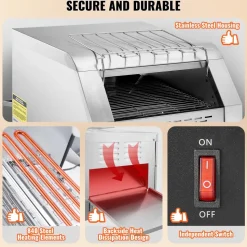 VEVOR Commercial Conveyor Toaster, 300 Slices/Hour Conveyor Belt Toaster, Heavy Duty Stainless Steel Commercial Toaster Oven, Electric Restaurant Commercial Toaster for Toast Bun, Bagel, Bread