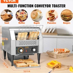 VEVOR Commercial Conveyor Toaster, 300 Slices/Hour Conveyor Belt Toaster, Heavy Duty Stainless Steel Commercial Toaster Oven, Electric Restaurant Commercial Toaster for Toast Bun, Bagel, Bread
