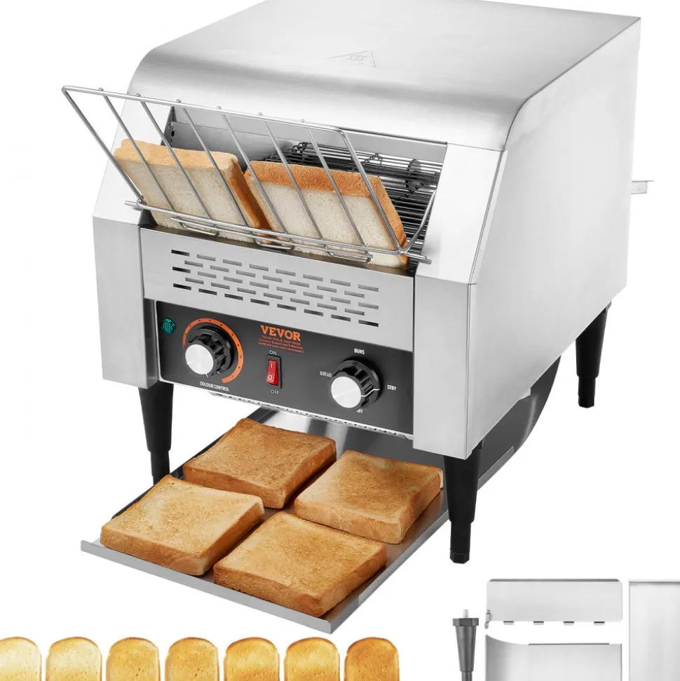 VEVOR Commercial Conveyor Toaster, 300 Slices/Hour Conveyor Belt Toaster, Heavy Duty Stainless Steel Commercial Toaster Oven, Electric Restaurant Commercial Toaster for Toast Bun, Bagel, Bread