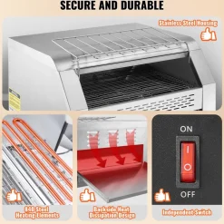 VEVOR Commercial Conveyor Toaster, 450 Slices/Hour Conveyor Belt Toaster, Heavy Duty Stainless Steel Commercial Toaster Oven, Electric Restaurant Commercial Toaster for Toast Bun, Bagel, Bread