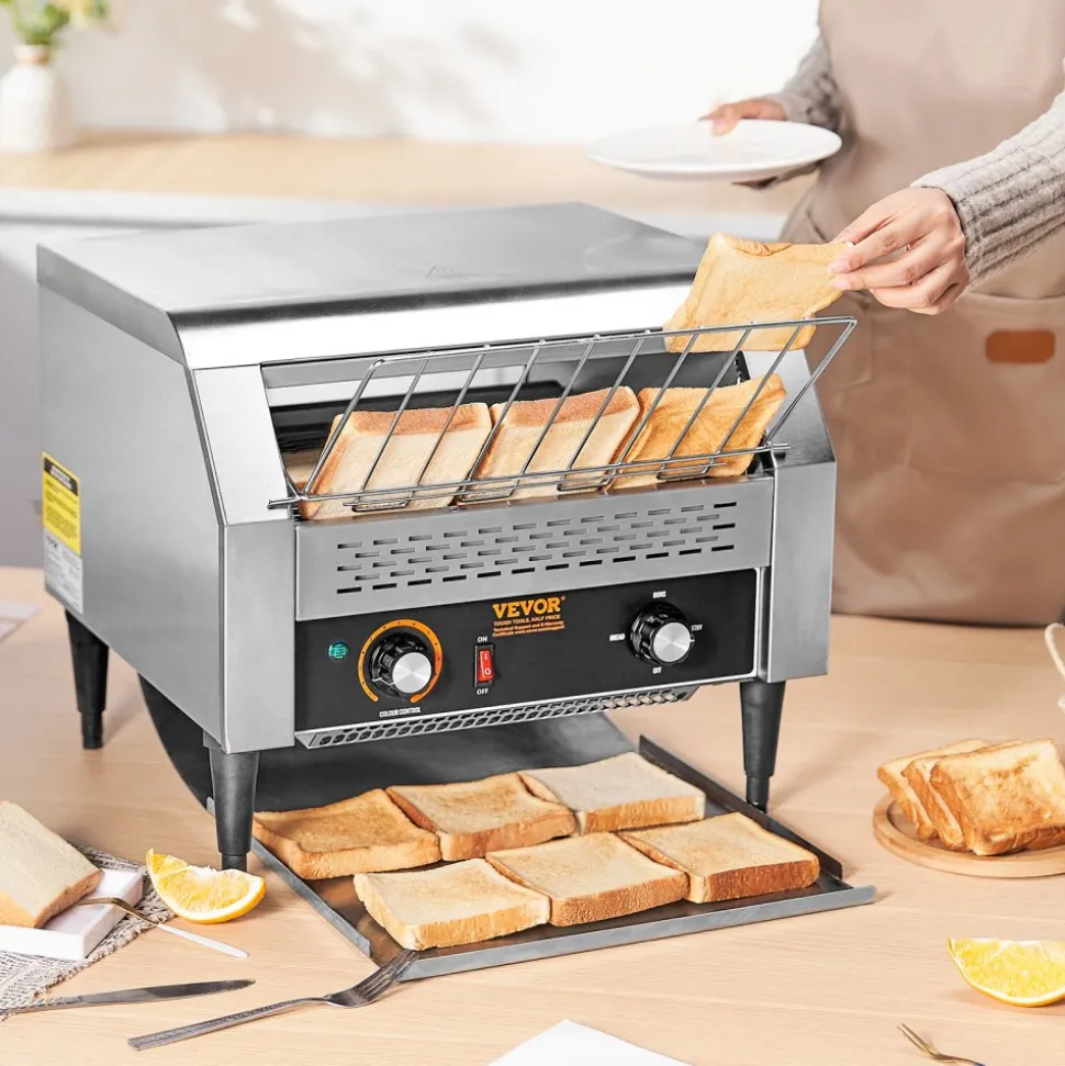 VEVOR Commercial Conveyor Toaster, 450 Slices/Hour Conveyor Belt Toaster, Heavy Duty Stainless Steel Commercial Toaster Oven, Electric Restaurant Commercial Toaster for Toast Bun, Bagel, Bread