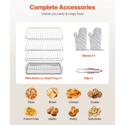 VEVOR Commercial Countertop Oven, 66L 4-Tier Toaster Ovens with Tempered Glass Door, Wire Racks & Tray, 2800W Stainless Steel Baking Ovens for Restaurant Bakery (AC208~240V,60Hz, 6-20P Plug & Output)