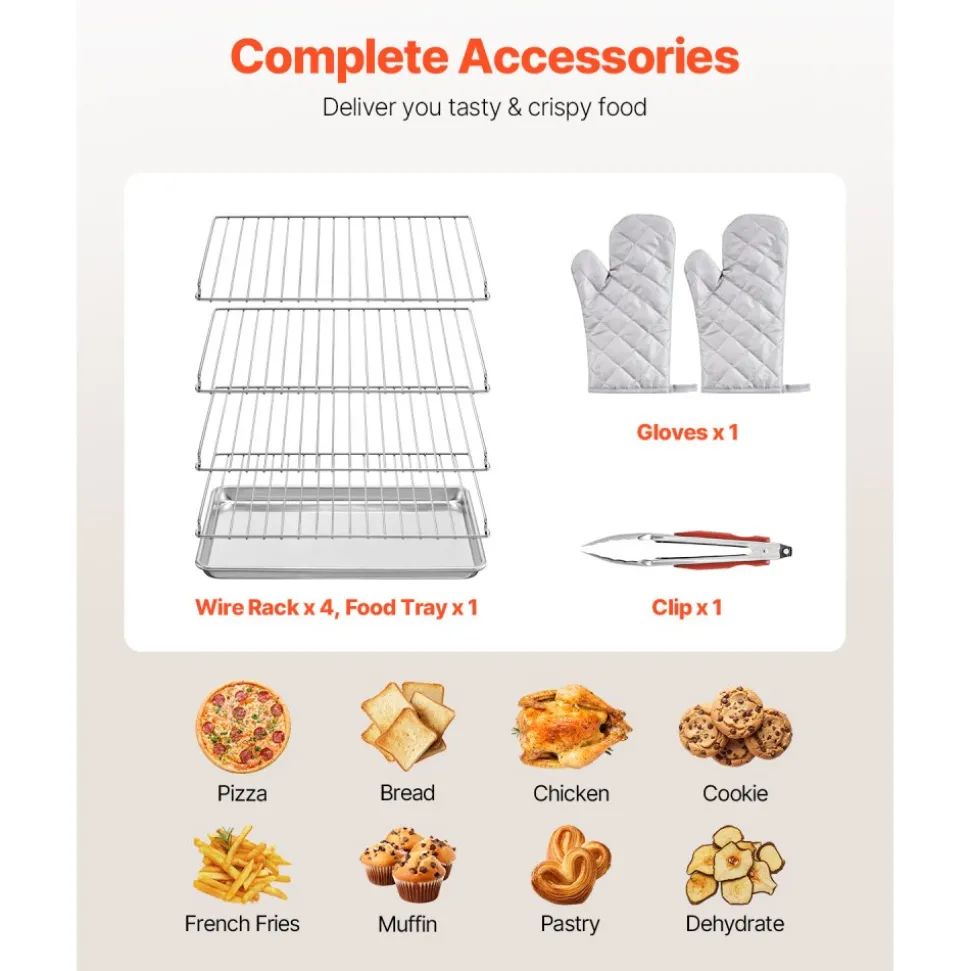 VEVOR Commercial Countertop Oven, 66L 4-Tier Toaster Ovens with Tempered Glass Door, Wire Racks & Tray, 2800W Stainless Steel Baking Ovens for Restaurant Bakery (AC208~240V,60Hz, 6-20P Plug & Output)