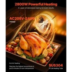 VEVOR Commercial Countertop Oven, 66L 4-Tier Toaster Ovens with Tempered Glass Door, Wire Racks & Tray, 2800W Stainless Steel Baking Ovens for Restaurant Bakery (AC208~240V,60Hz, 6-20P Plug & Output)