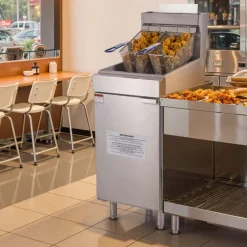 VEVOR Commercial Deep Fryer, 3-Burner Fryer for Restaurants, Stainless Steel Floor Standing Deep Fryers with Dual Baskets and Adjustable Temperature, Natural Gas Powered, 40 lbs Capacity, 90,000 BTU