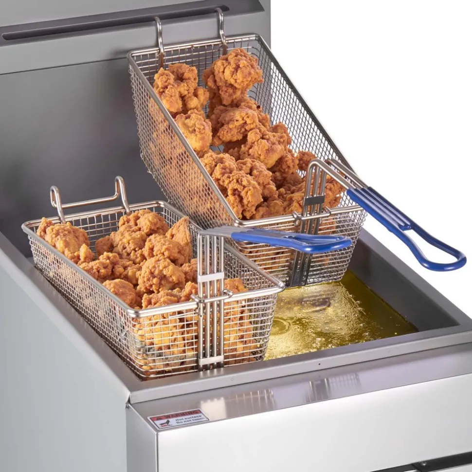VEVOR Commercial Deep Fryer, 3-Burner Fryer for Restaurants, Stainless Steel Floor Standing Deep Fryers with Dual Baskets and Adjustable Temperature, Natural Gas Powered, 40 lbs Capacity, 90,000 BTU