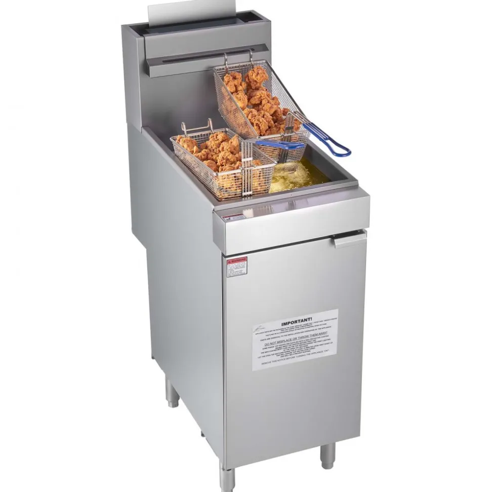 VEVOR Commercial Deep Fryer, 3-Burner Fryer for Restaurants, Stainless Steel Floor Standing Deep Fryers with Dual Baskets and Adjustable Temperature, Natural Gas Powered, 40 lbs Capacity, 90,000 BTU