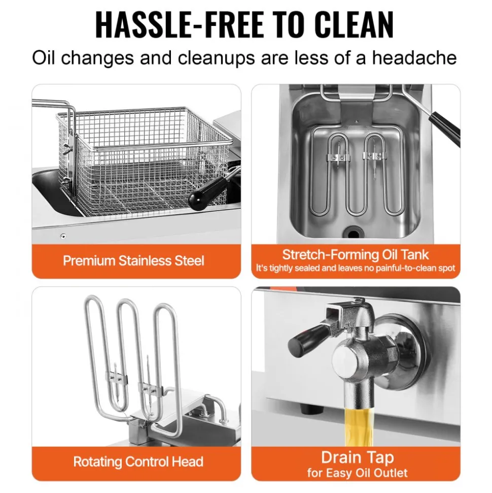 VEVOR Commercial Deep Fryer, Dual Tank 3500W Electric Countertop Fryer, 2 x 9Qt / 8.5L Double Oil Fryer with 2 Baskets, 1mm Thickened Stainless Steel, Time & Temp Control, for Kitchen Restaurant Use