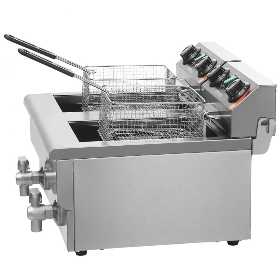 VEVOR Commercial Deep Fryer, Dual Tank 3000W Electric Countertop Fryer with Basket, 2 x 11.6Qt/11L Double Stainless Steel Oil Fryer with Oil Filtration, Time & Temp Control, for Kitchen Restaurant Use