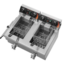 VEVOR Commercial Deep Fryer, Dual Tank 3000W Electric Countertop Fryer with Basket, 2 x 11.6Qt/11L Double Stainless Steel Oil Fryer with Oil Filtration, Time & Temp Control, for Kitchen Restaurant Use