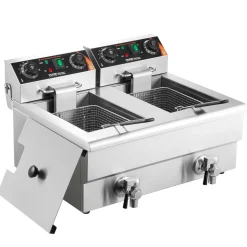 VEVOR Commercial Deep Fryer, Dual Tank 3000W Electric Countertop Fryer with Basket, 2 x 11.6Qt/11L Double Stainless Steel Oil Fryer with Oil Filtration, Time & Temp Control, for Kitchen Restaurant Use