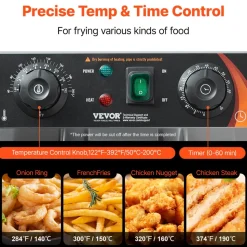 VEVOR Commercial Deep Fryer, Dual Tank 3000W Electric Countertop Fryer with Basket, 2 x 11.6Qt/11L Double Stainless Steel Oil Fryer with Oil Filtration, Time & Temp Control, for Kitchen Restaurant Use