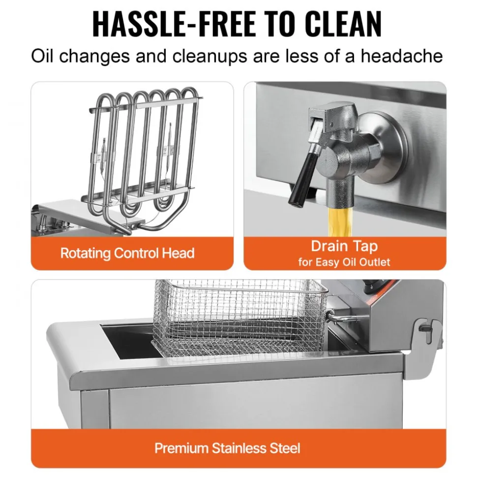 VEVOR Commercial Deep Fryer, 1500W Electric Countertop Fryer with Basket, 11.6Qt / 11L Stainless Steel Single Oil Fryer with Time & Temp Control, Overheat Protection, for Kitchen Restaurant Use