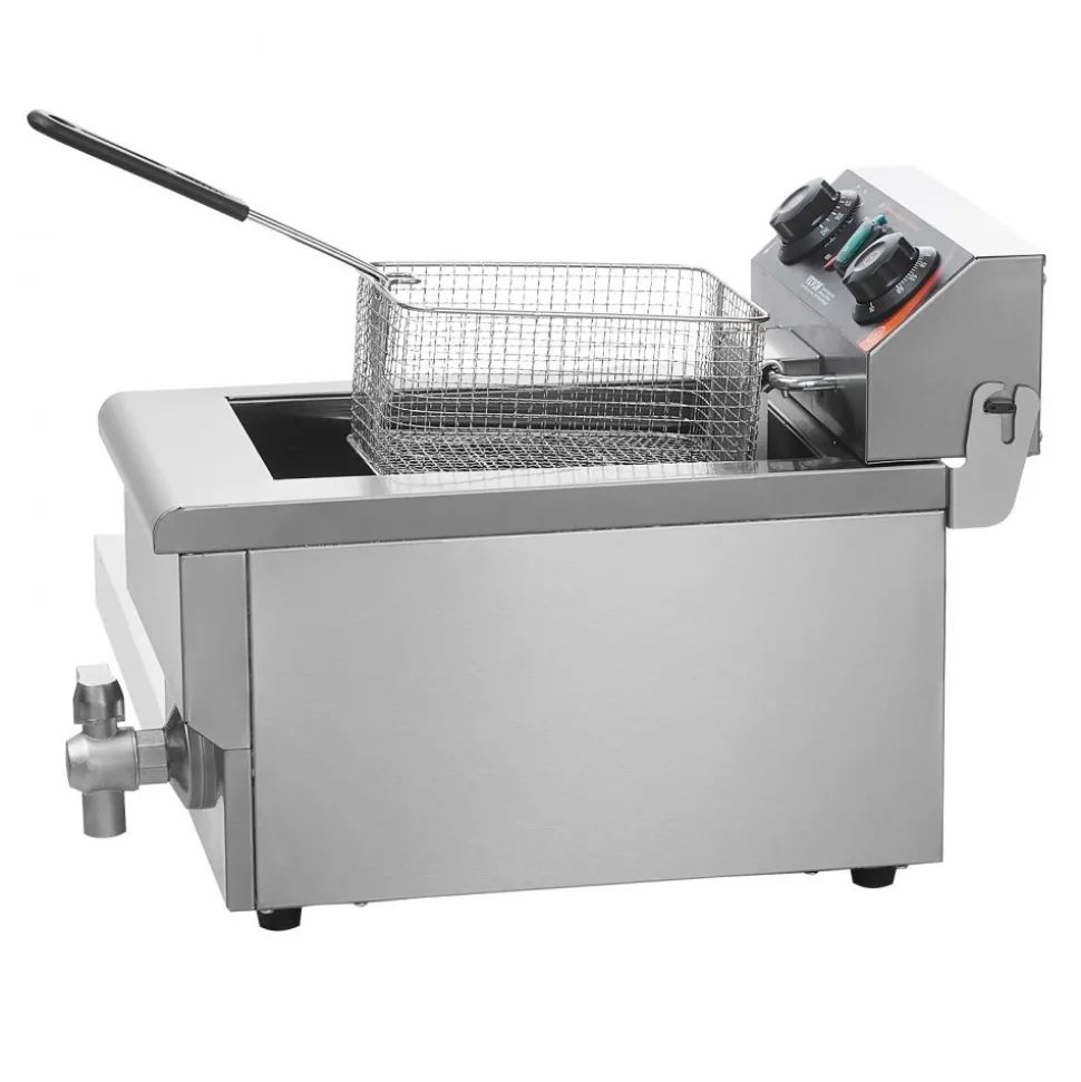 VEVOR Commercial Deep Fryer, 1500W Electric Countertop Fryer with Basket, 11.6Qt / 11L Stainless Steel Single Oil Fryer with Time & Temp Control, Overheat Protection, for Kitchen Restaurant Use