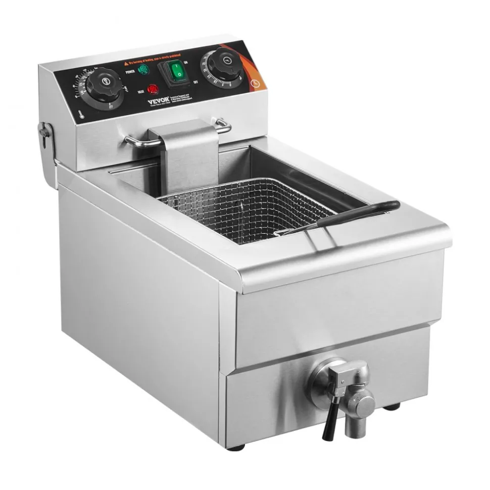 VEVOR Commercial Deep Fryer, 1500W Electric Countertop Fryer with Basket, 11.6Qt / 11L Stainless Steel Single Oil Fryer with Time & Temp Control, Overheat Protection, for Kitchen Restaurant Use